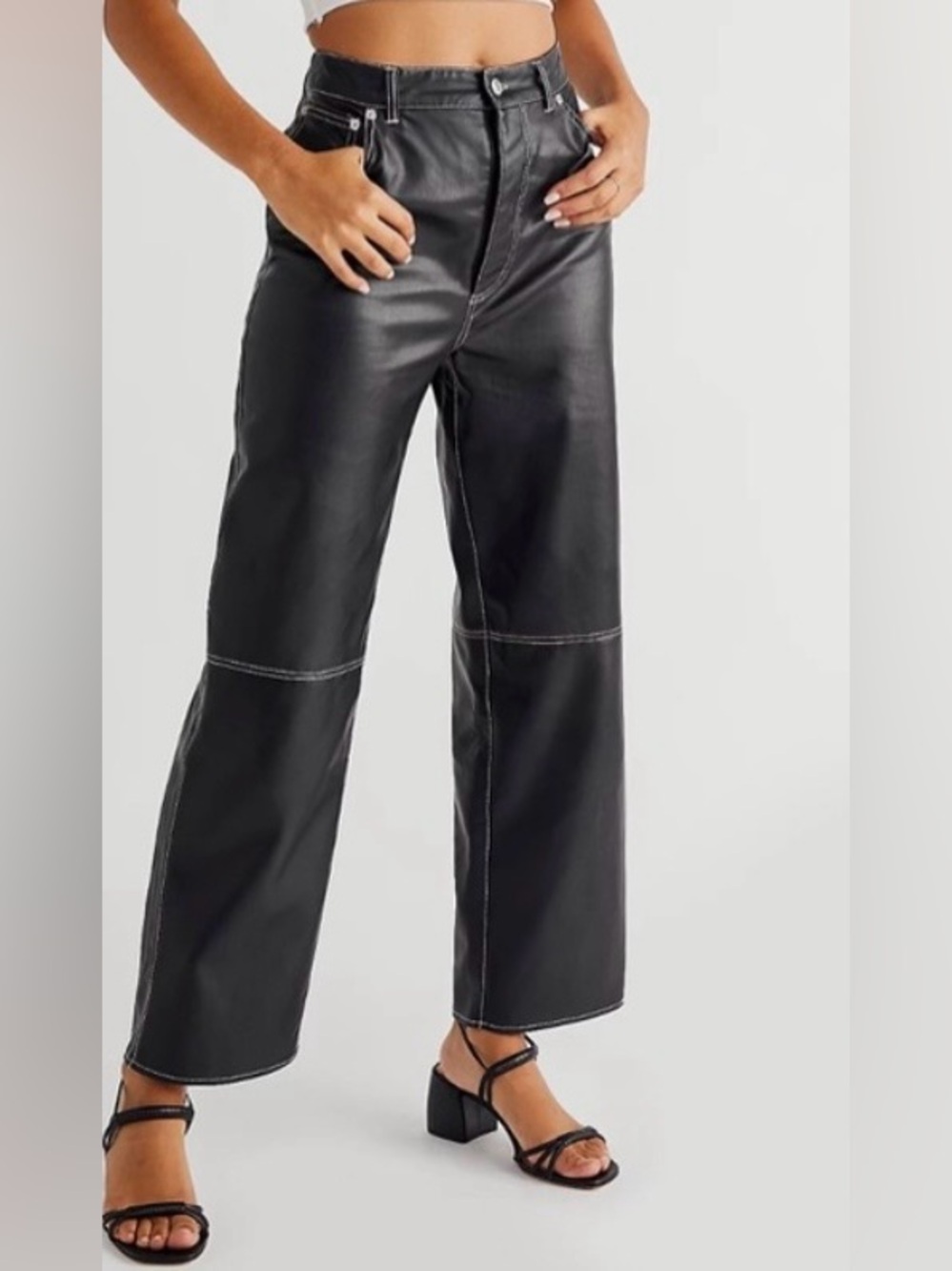 We The Free Faux Leather Pants with Contrast Stitching in Black